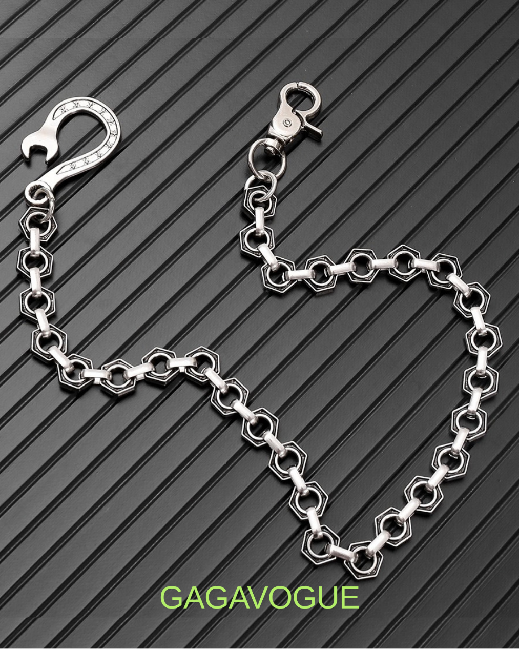 GAGAVOGUE SILVER HEXAGON LINK WALLET CHAIN
