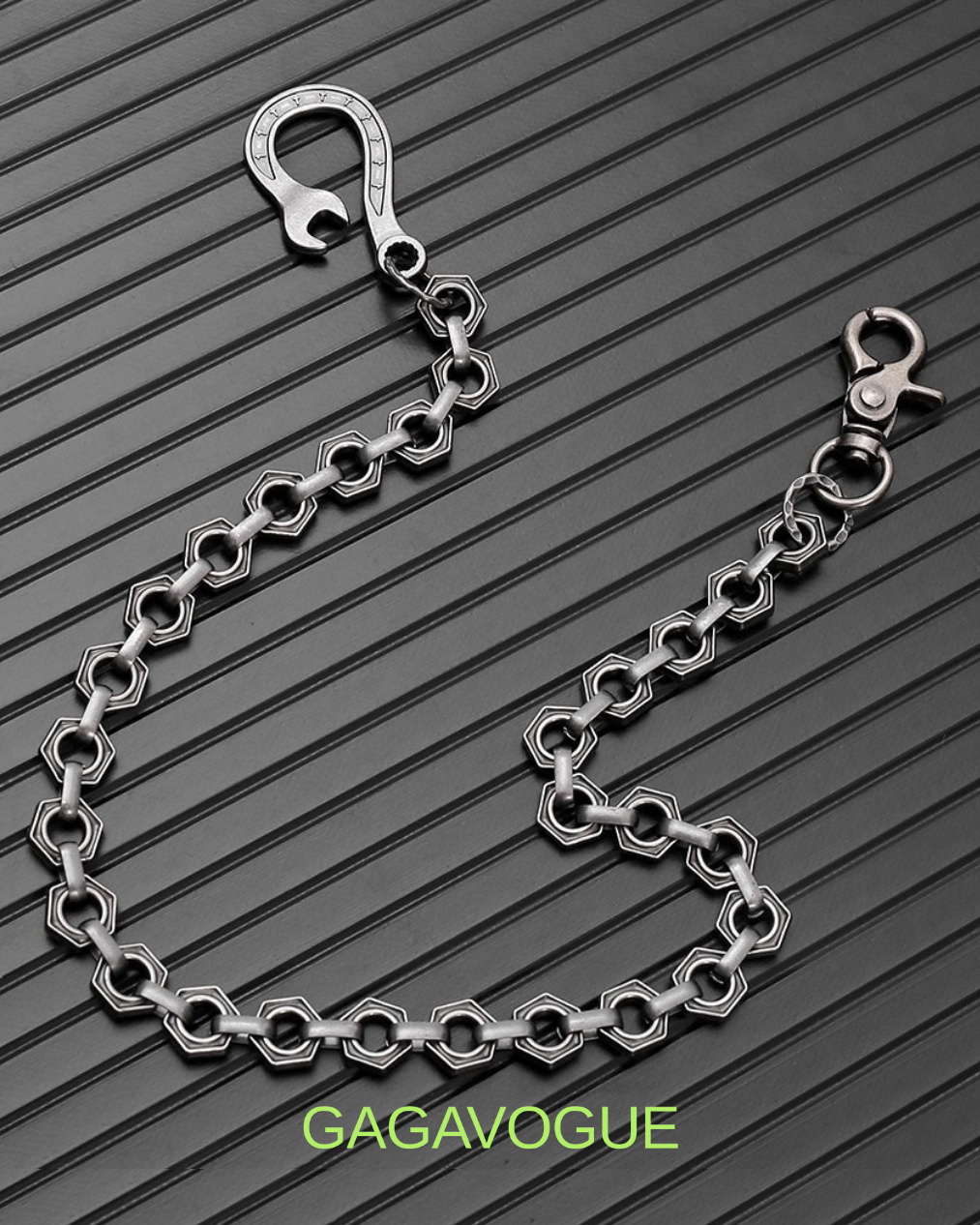 GAGAVOGUE SILVER HEXAGON LINK WALLET CHAIN
