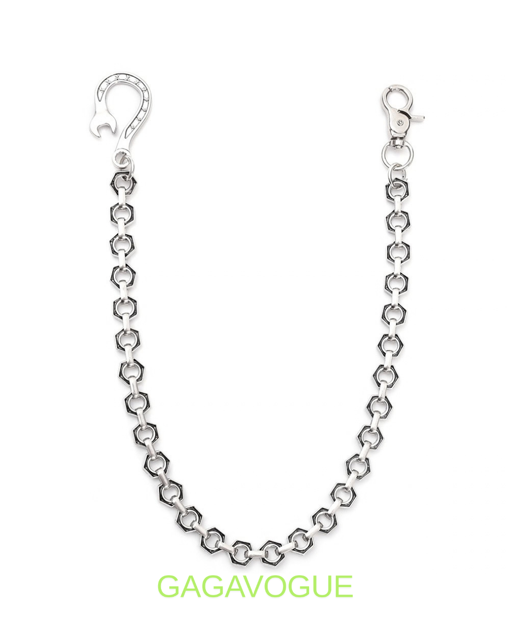 GAGAVOGUE SILVER HEXAGON LINK WALLET CHAIN