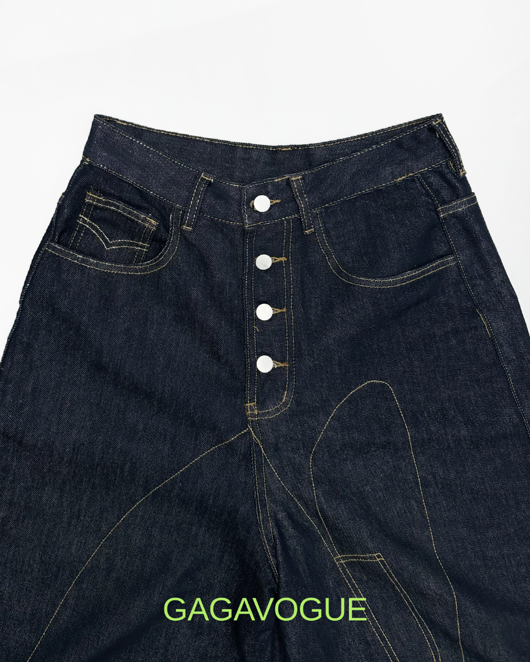 GAGAVOGUE CONTRAST STITCH DENIM SHORTS
