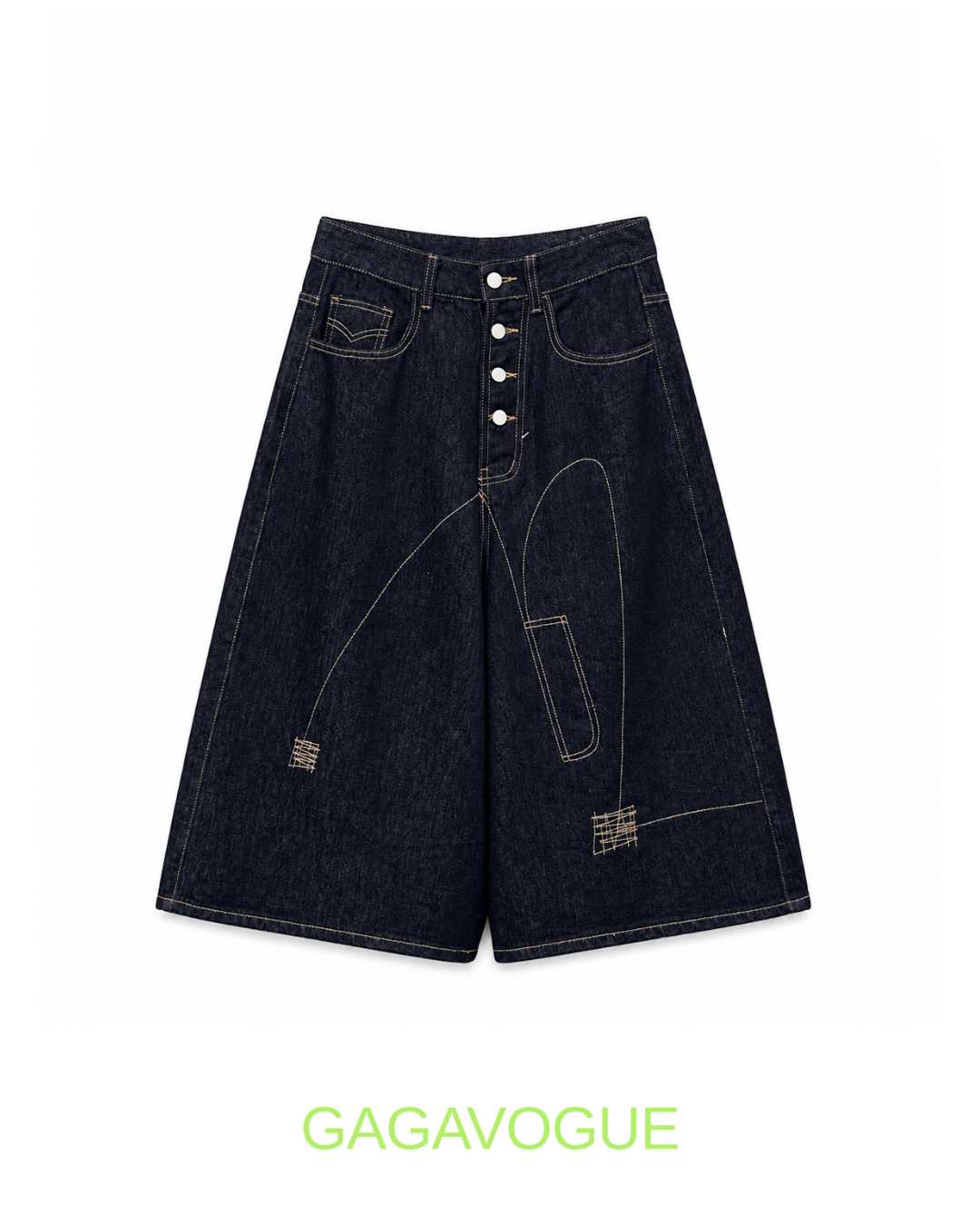 GAGAVOGUE CONTRAST STITCH DENIM SHORTS
