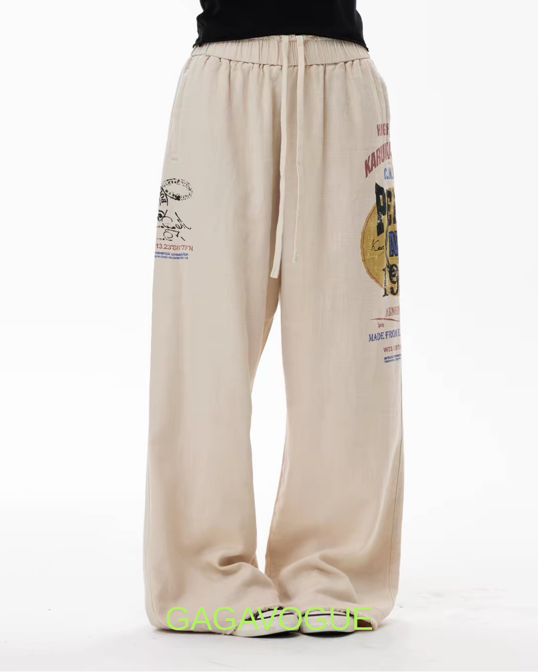 GAGAVOGUE VINTAGE LINEN GRAPHIC WIDE PANTS