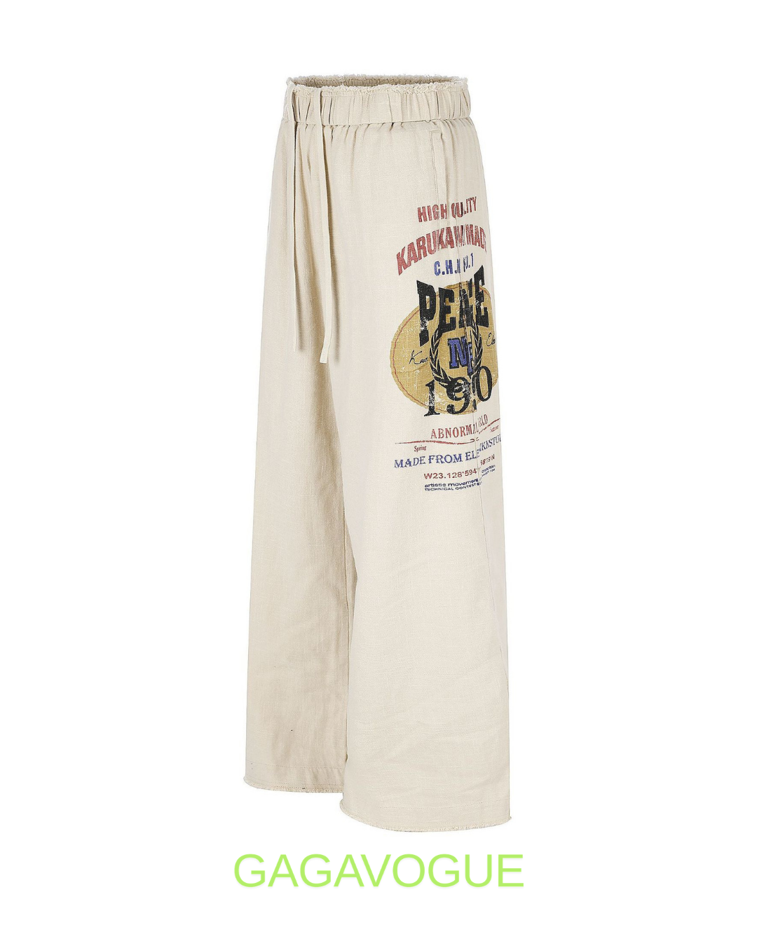 GAGAVOGUE VINTAGE LINEN GRAPHIC WIDE PANTS