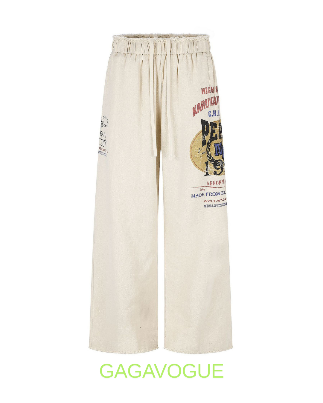 GAGAVOGUE VINTAGE LINEN GRAPHIC WIDE PANTS