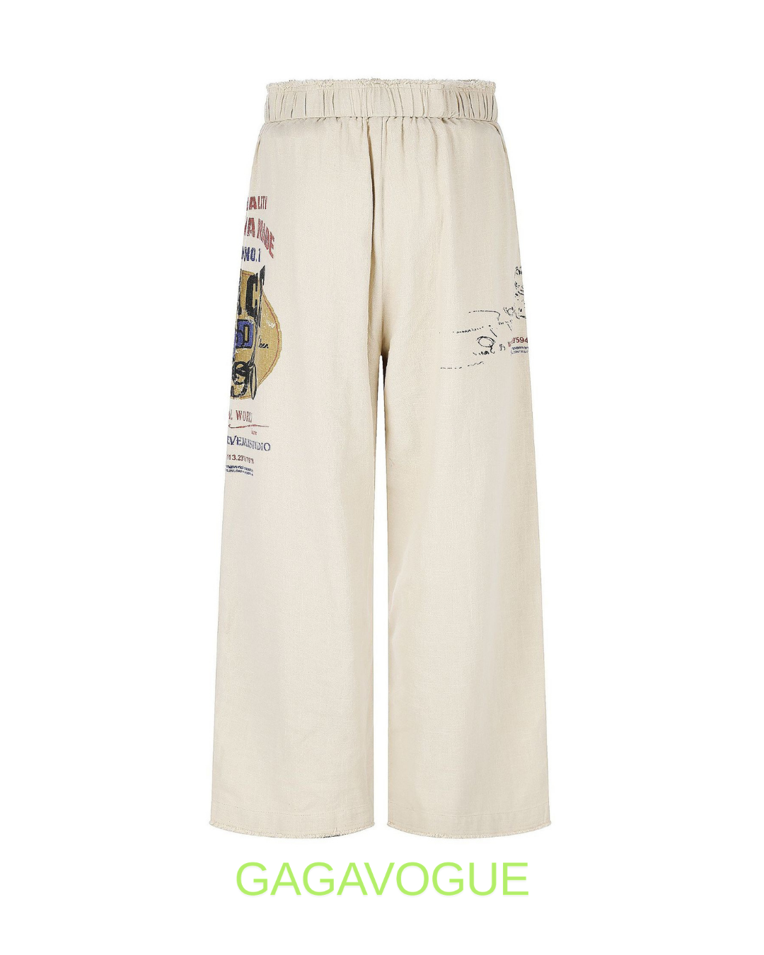 GAGAVOGUE VINTAGE LINEN GRAPHIC WIDE PANTS