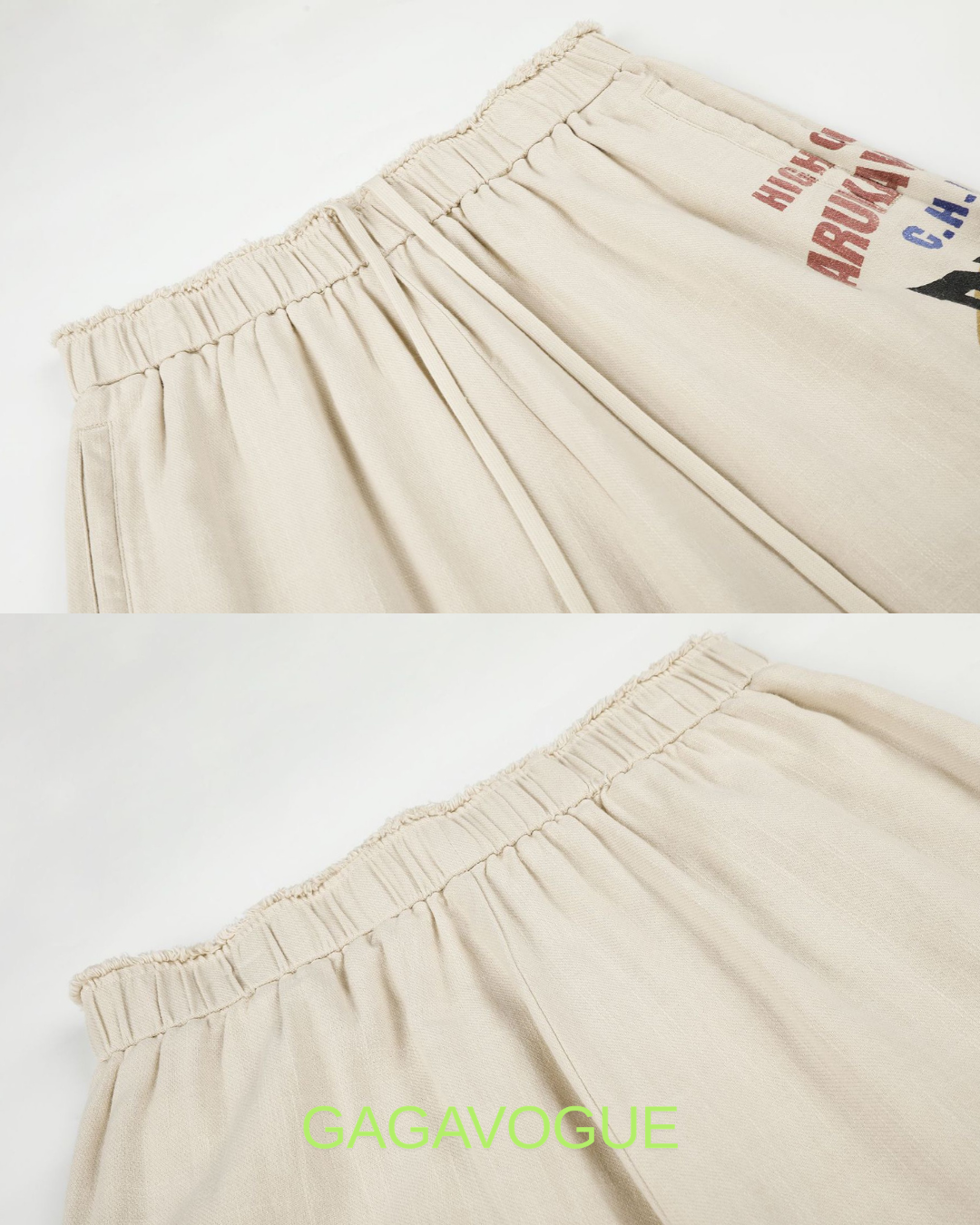 GAGAVOGUE VINTAGE LINEN GRAPHIC WIDE PANTS