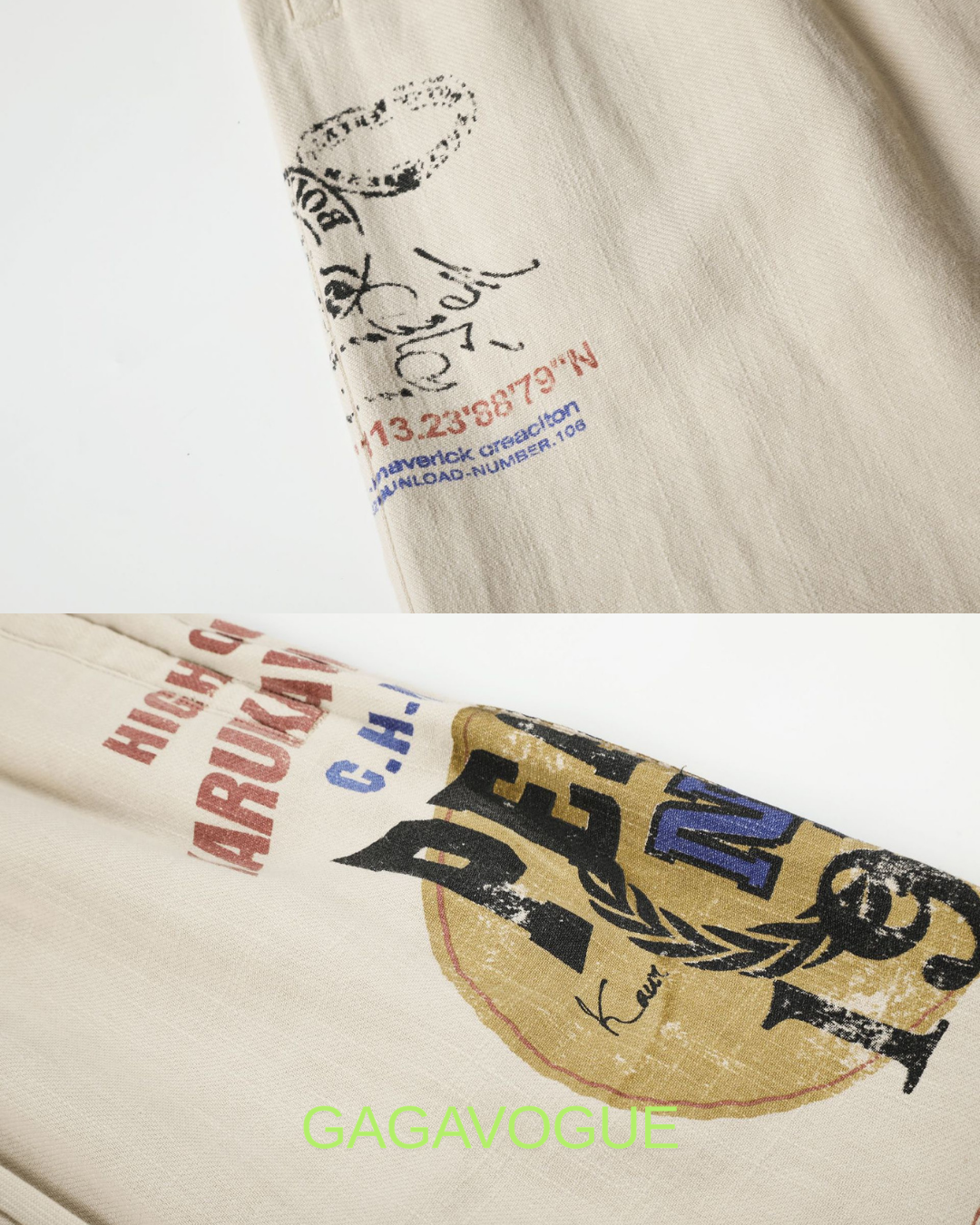 GAGAVOGUE VINTAGE LINEN GRAPHIC WIDE PANTS