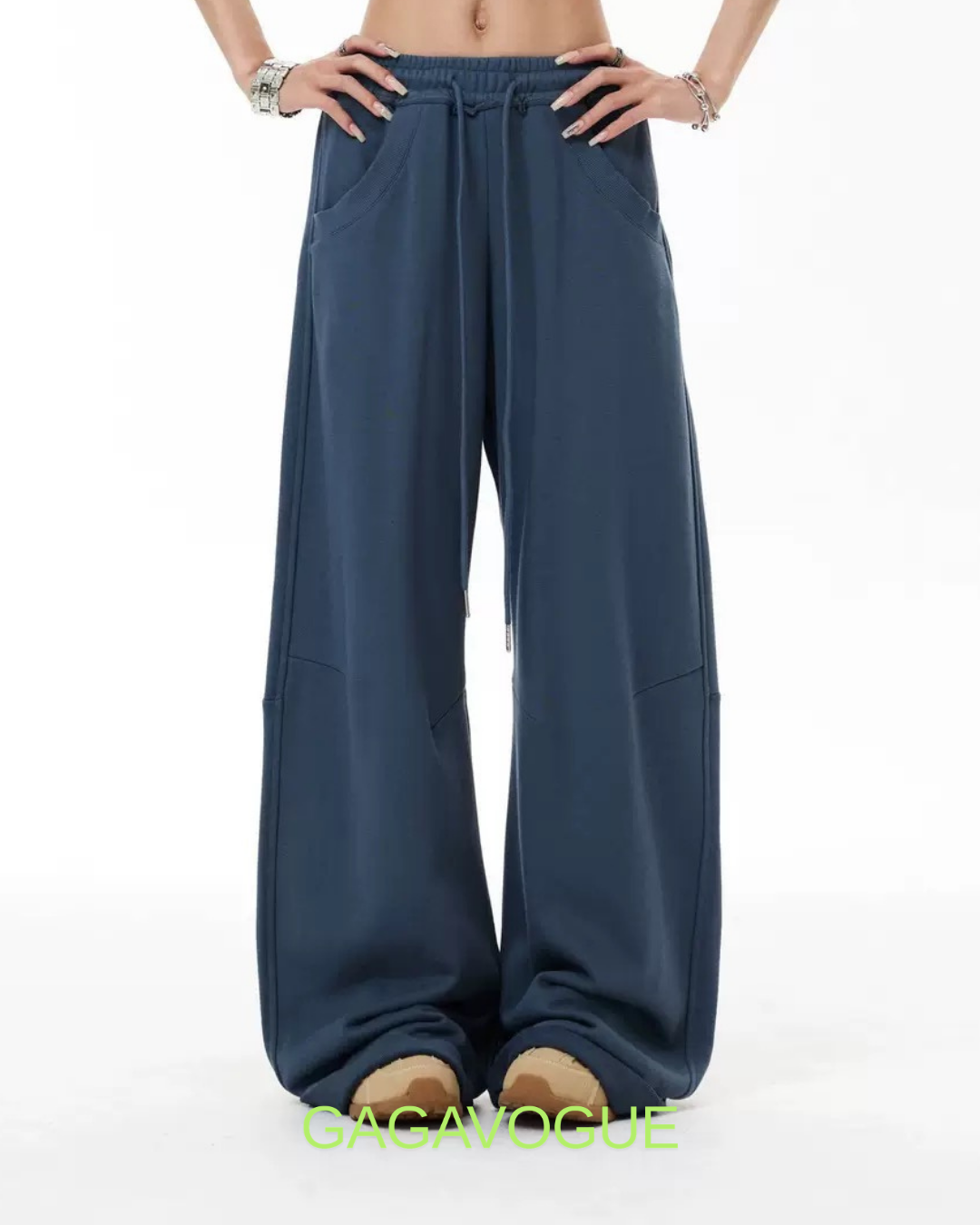 GAGAVOGUE RETRO EMBROIDERED WIDE LEG SWEATPANTS