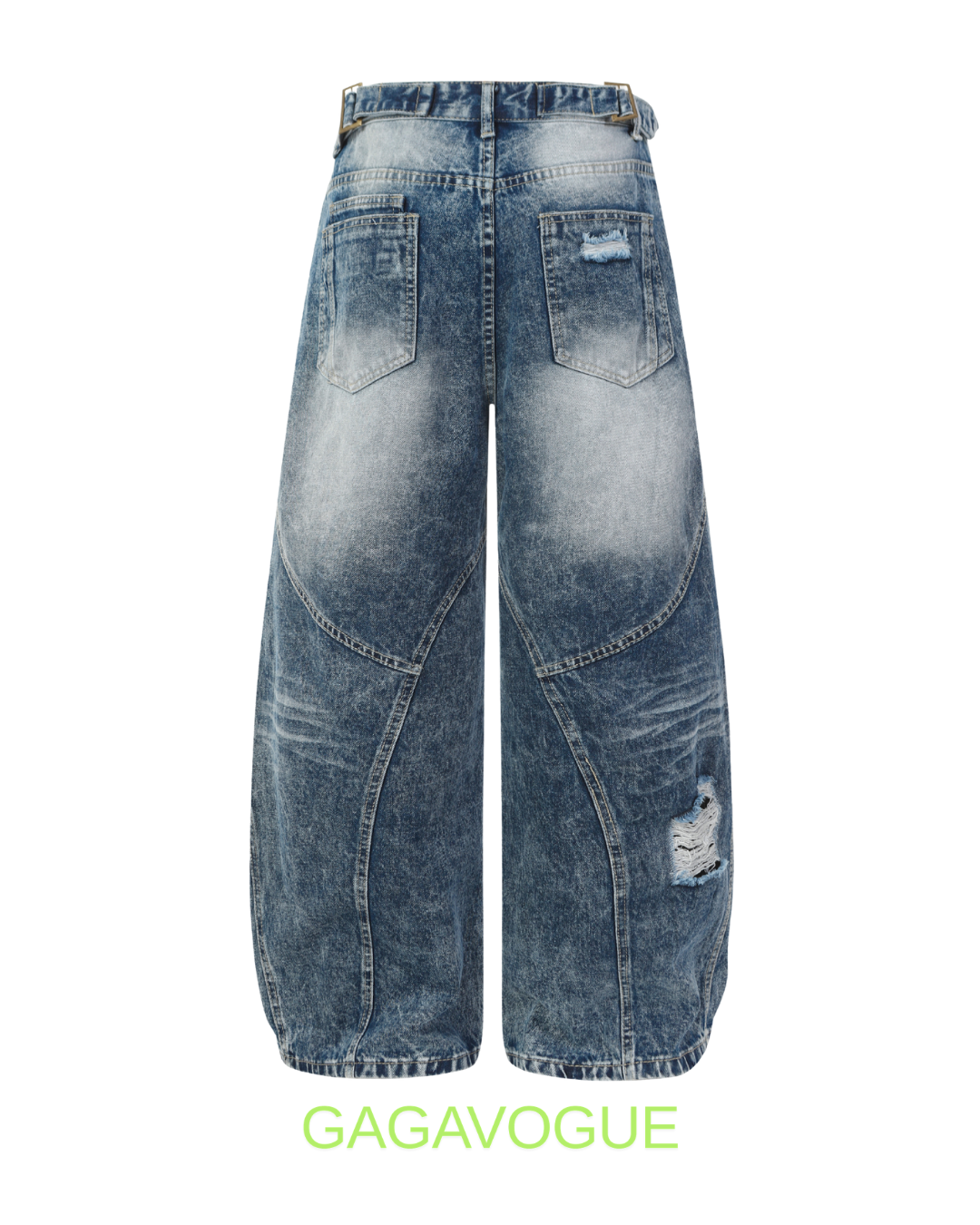 GAGAVOGUE DISTRESSED PANEL WIDE LEG DENIM JEANS