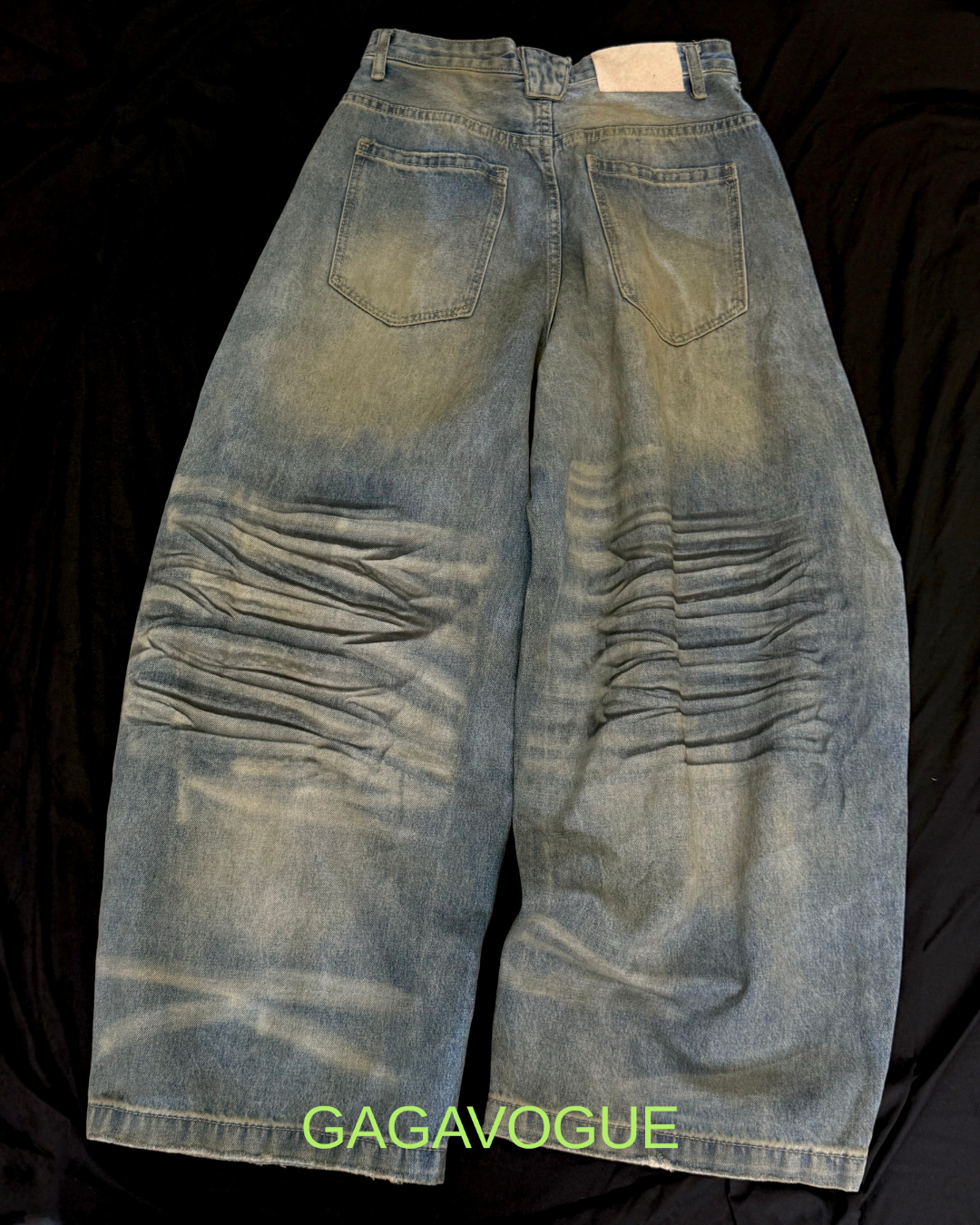 GAGAVOGUE VINTAGE WHISKER WIDE LEG DENIM PANTS