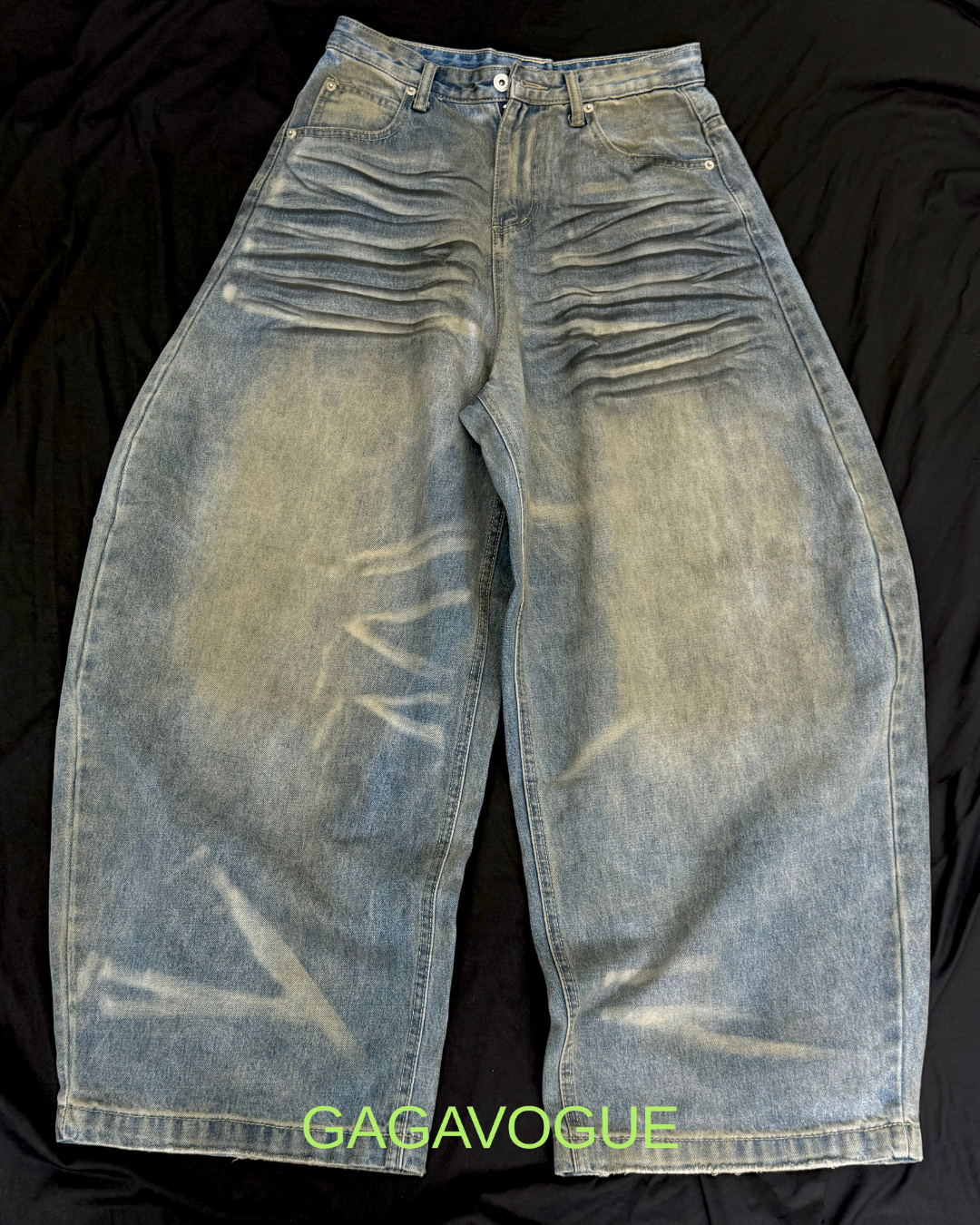 GAGAVOGUE VINTAGE WHISKER WIDE LEG DENIM PANTS