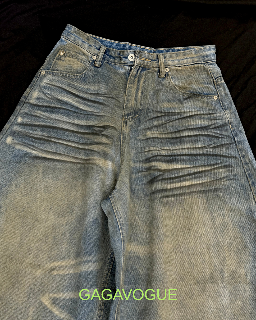GAGAVOGUE VINTAGE WHISKER WIDE LEG DENIM PANTS