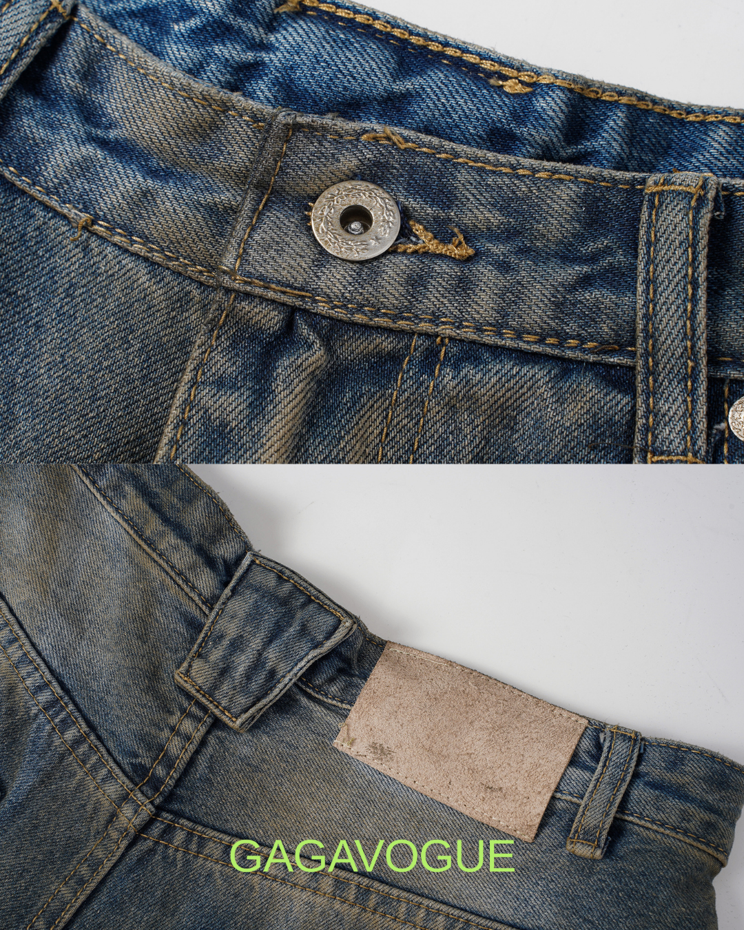 GAGAVOGUE VINTAGE WHISKER WIDE LEG DENIM PANTS