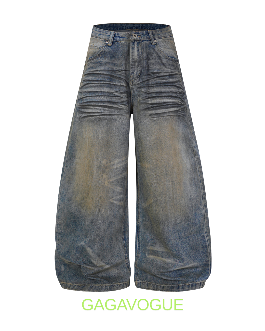 GAGAVOGUE VINTAGE WHISKER WIDE LEG DENIM PANTS