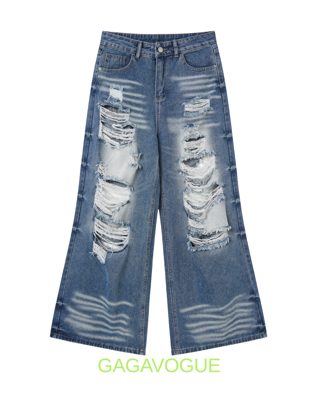 GAGAVOGUE DISTRESSED WIDE LEG DENIM PANTS