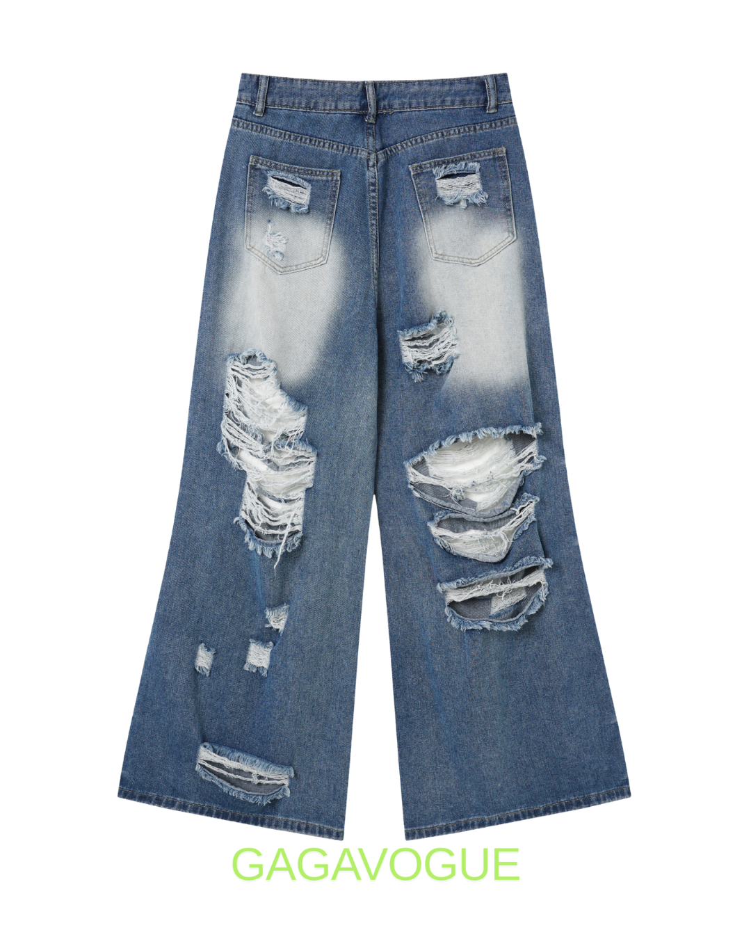 GAGAVOGUE DISTRESSED WIDE LEG DENIM PANTS