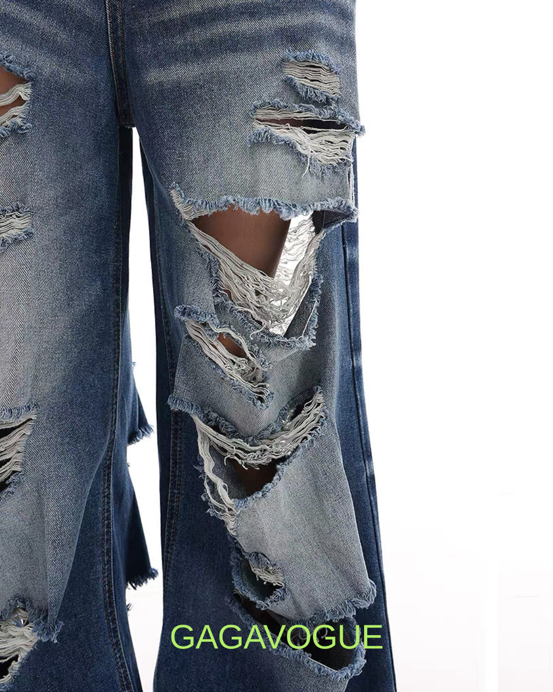 GAGAVOGUE DISTRESSED WIDE LEG DENIM PANTS