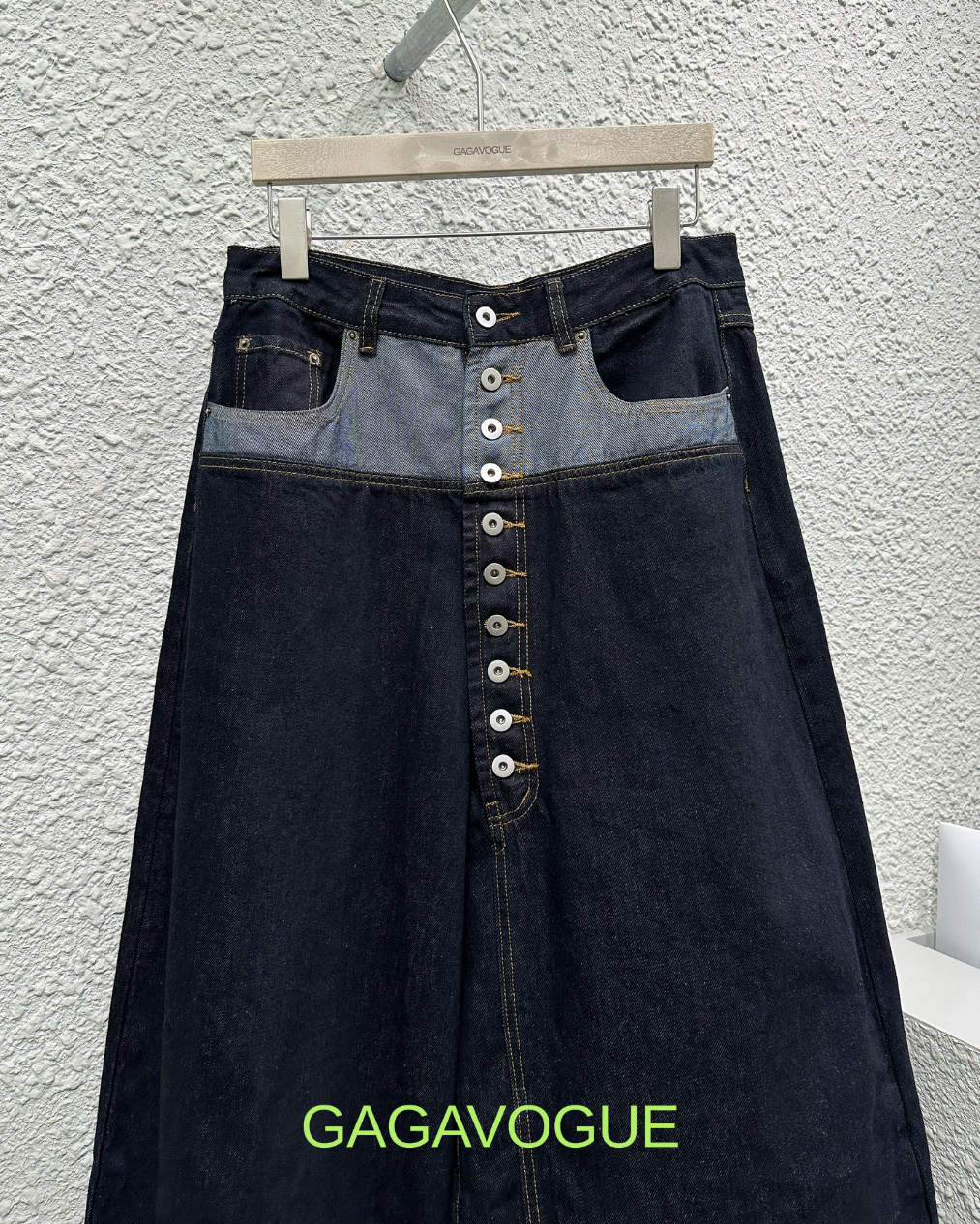 GAGAVOGUE LAYERED WAIST WIDE LEG DENIM PANTS