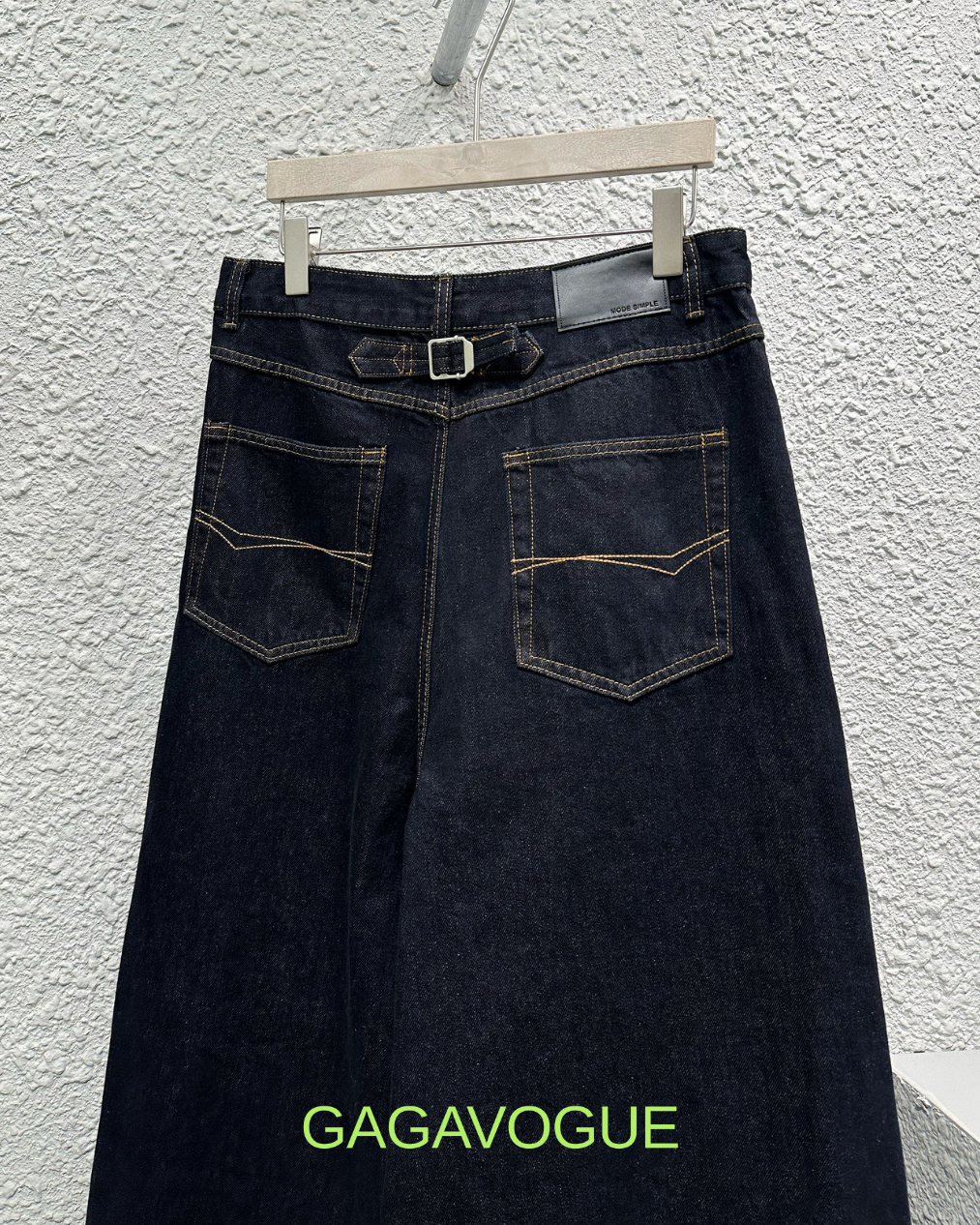 GAGAVOGUE LAYERED WAIST WIDE LEG DENIM PANTS