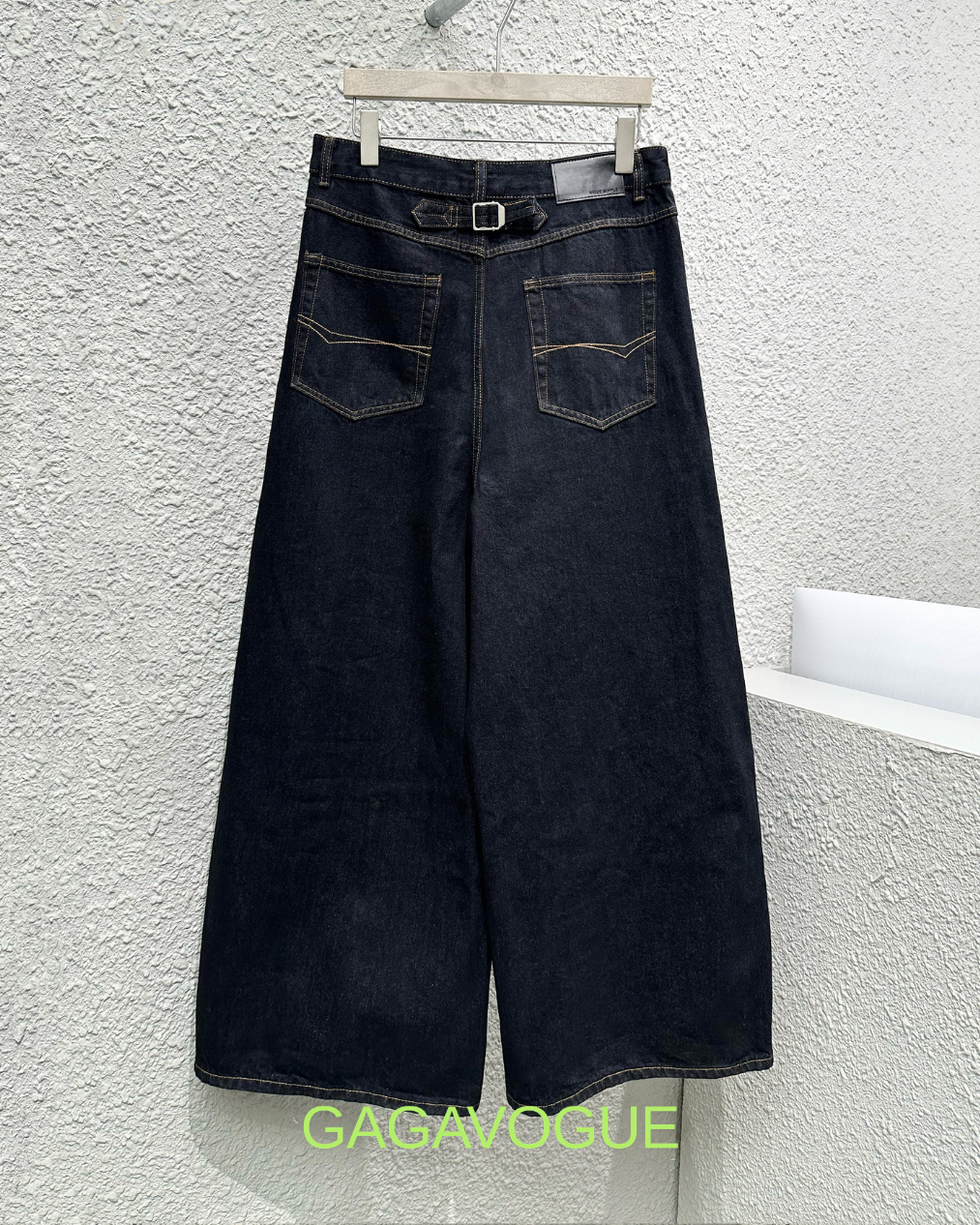 GAGAVOGUE LAYERED WAIST WIDE LEG DENIM PANTS