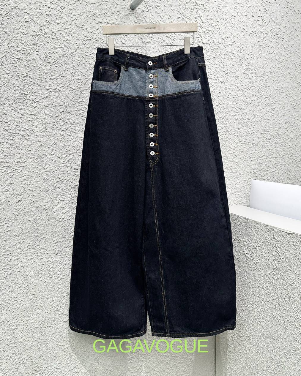 GAGAVOGUE LAYERED WAIST WIDE LEG DENIM PANTS