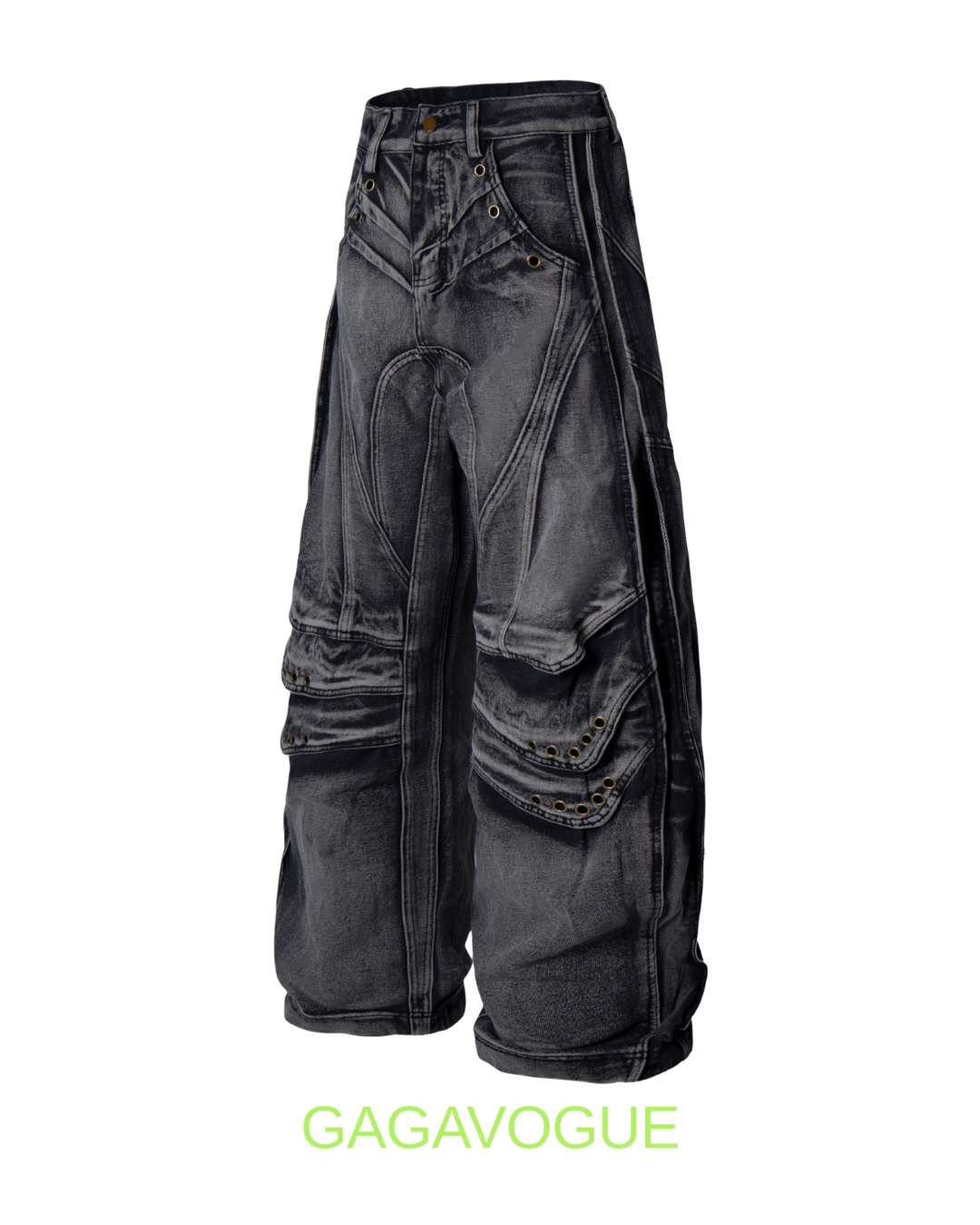 GAGAVOGUE MULTI POCKET DISTRESSED WIDE LEG PANTS