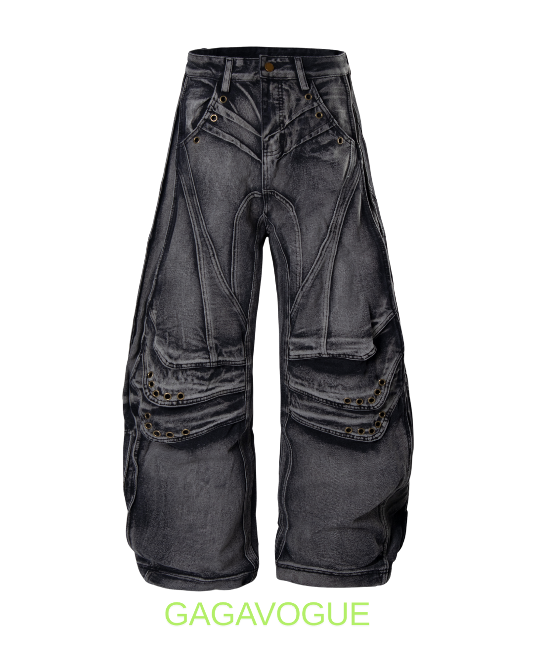 GAGAVOGUE MULTI POCKET DISTRESSED WIDE LEG PANTS