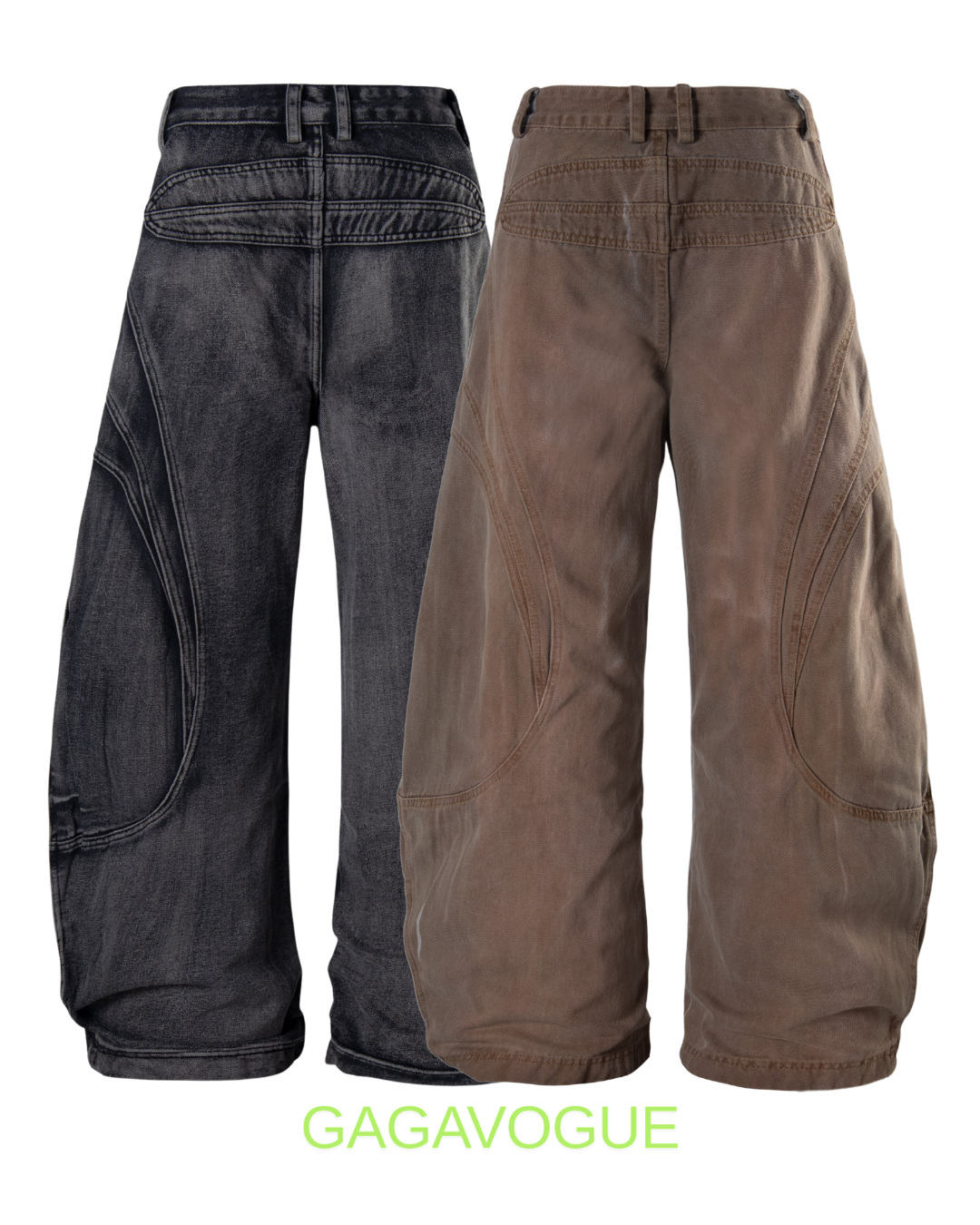 GAGAVOGUE MULTI POCKET DISTRESSED WIDE LEG PANTS