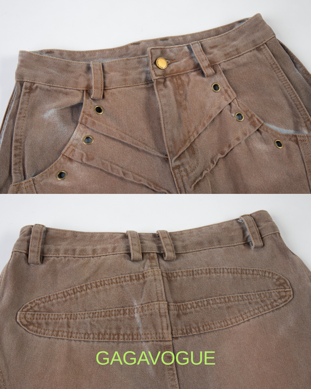 GAGAVOGUE MULTI POCKET DISTRESSED WIDE LEG PANTS