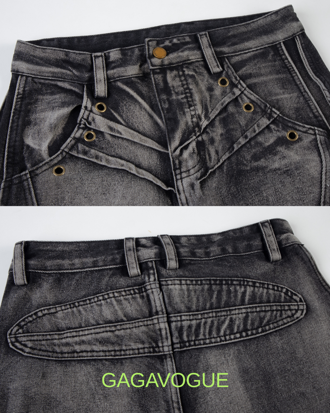 GAGAVOGUE MULTI POCKET DISTRESSED WIDE LEG PANTS