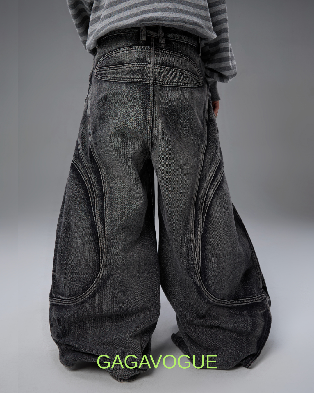 GAGAVOGUE MULTI POCKET DISTRESSED WIDE LEG PANTS