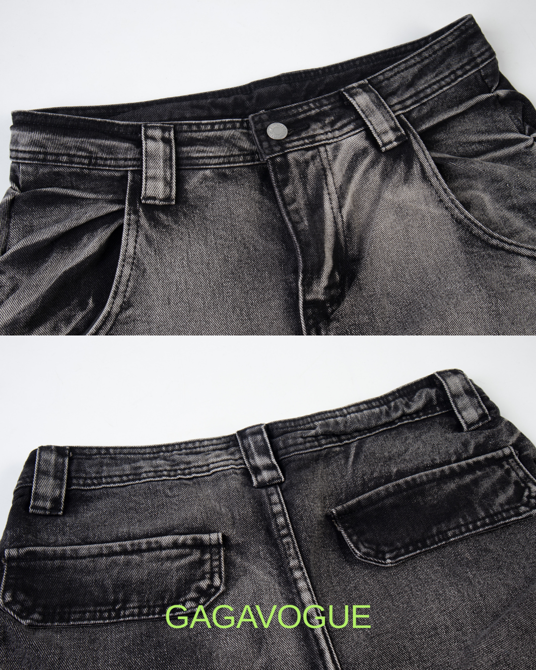 GAGAVOGUE 4-POCKET WASHED WIDE-LEG CARGO PANTS