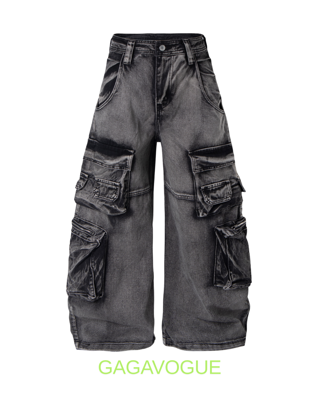 GAGAVOGUE 4-POCKET WASHED WIDE-LEG CARGO PANTS