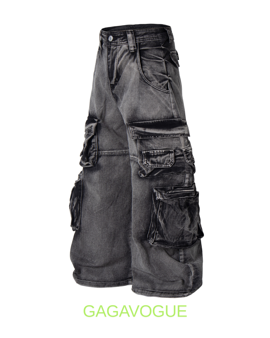 GAGAVOGUE 4-POCKET WASHED WIDE-LEG CARGO PANTS