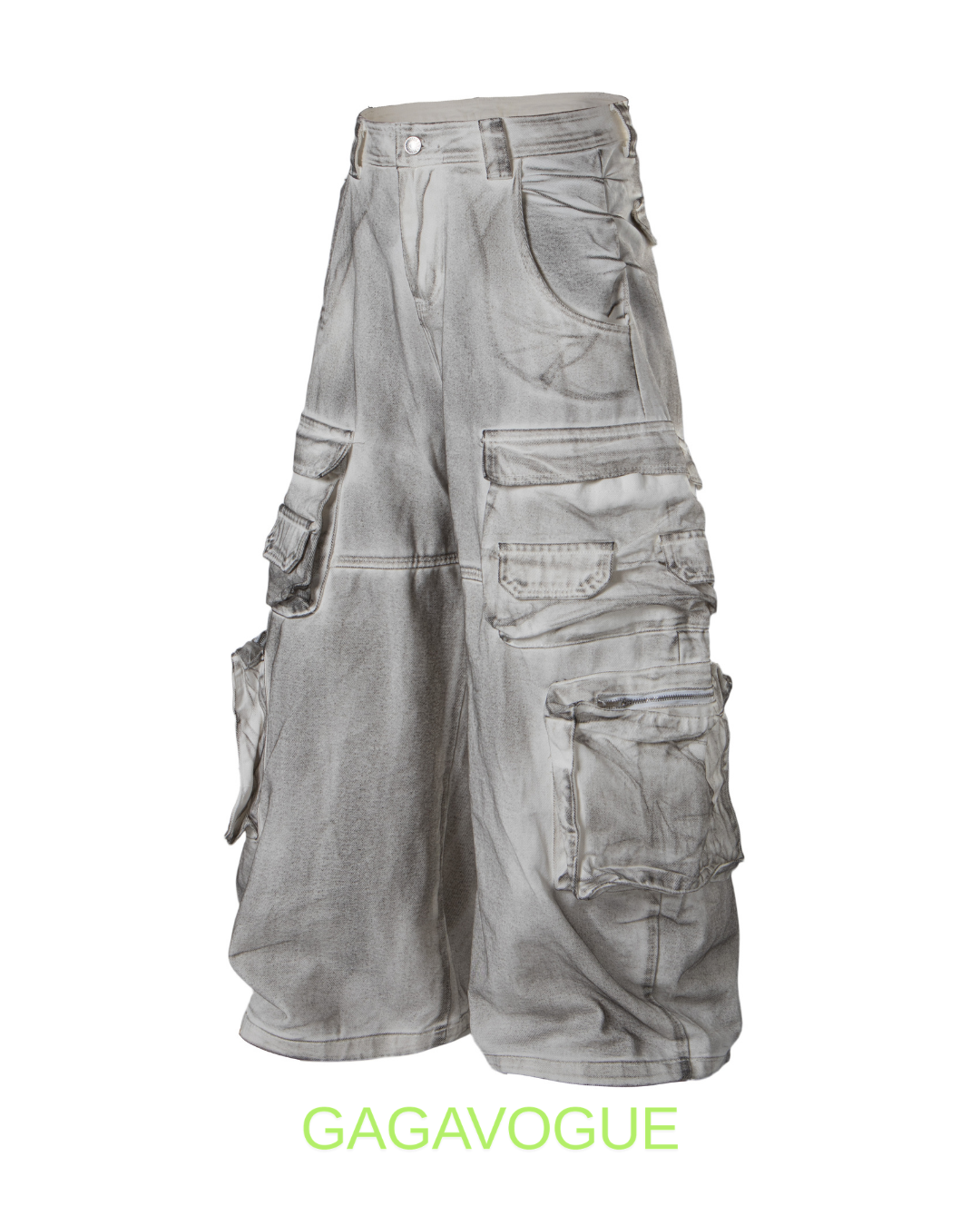 GAGAVOGUE 4-POCKET WASHED WIDE-LEG CARGO PANTS