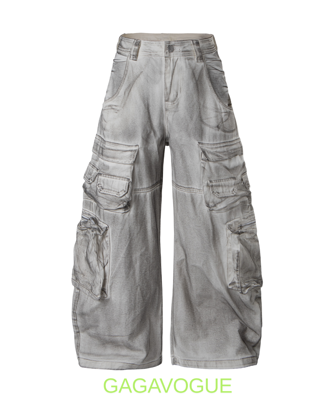 GAGAVOGUE 4-POCKET WASHED WIDE-LEG CARGO PANTS