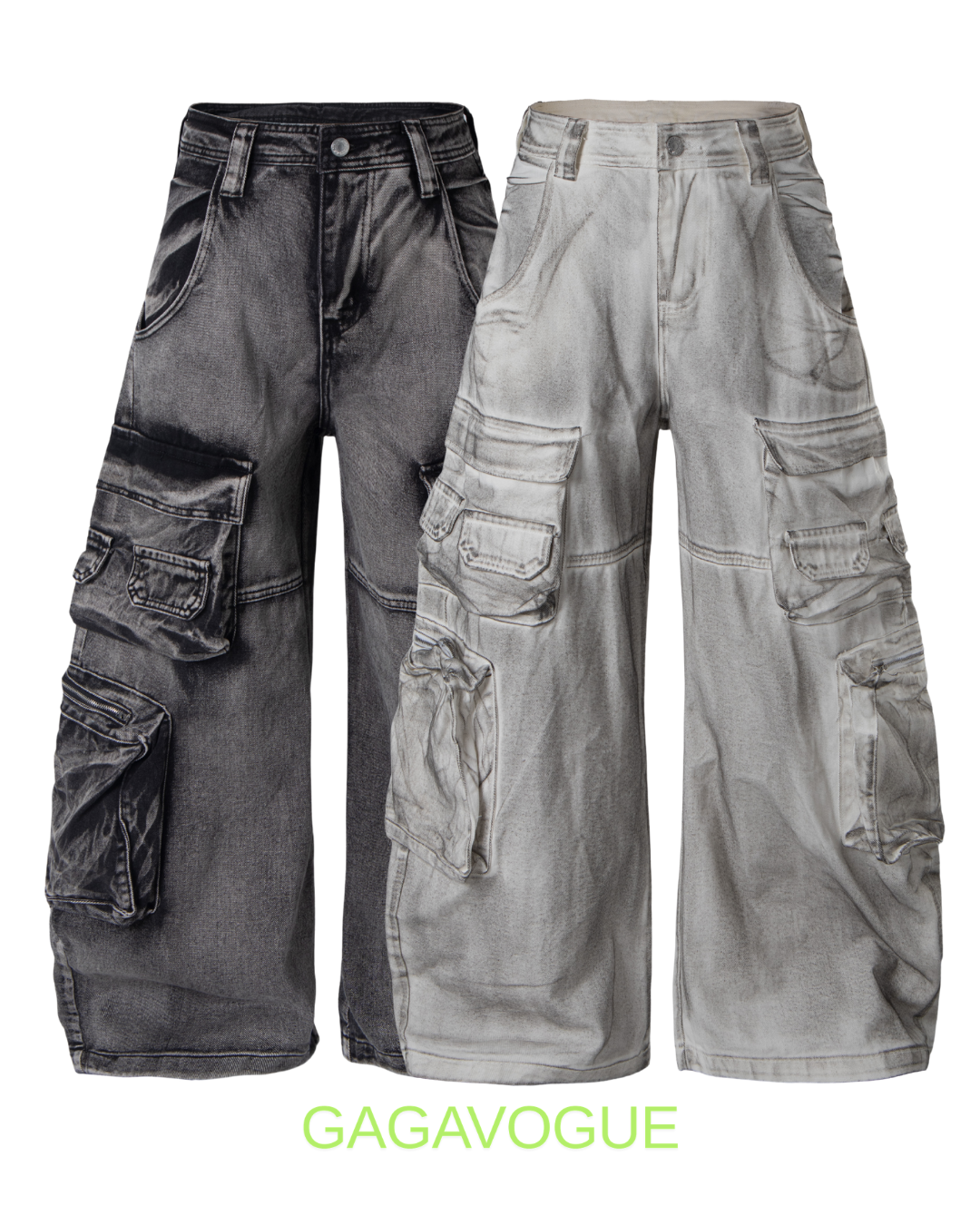 GAGAVOGUE 4-POCKET WASHED WIDE-LEG CARGO PANTS