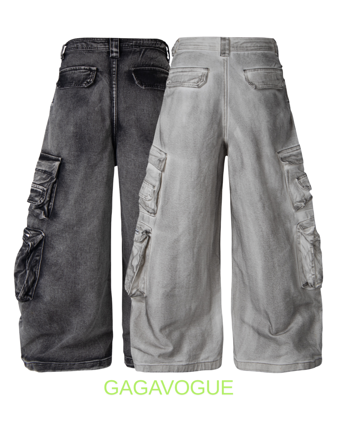 GAGAVOGUE 4-POCKET WASHED WIDE-LEG CARGO PANTS