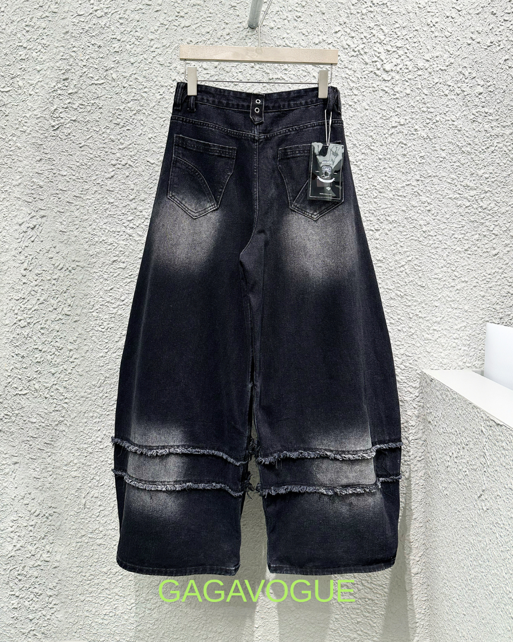 GAGAVOGUE TRIBAL SPADE DISTRESSED PANEL WIDE-LEG JEANS