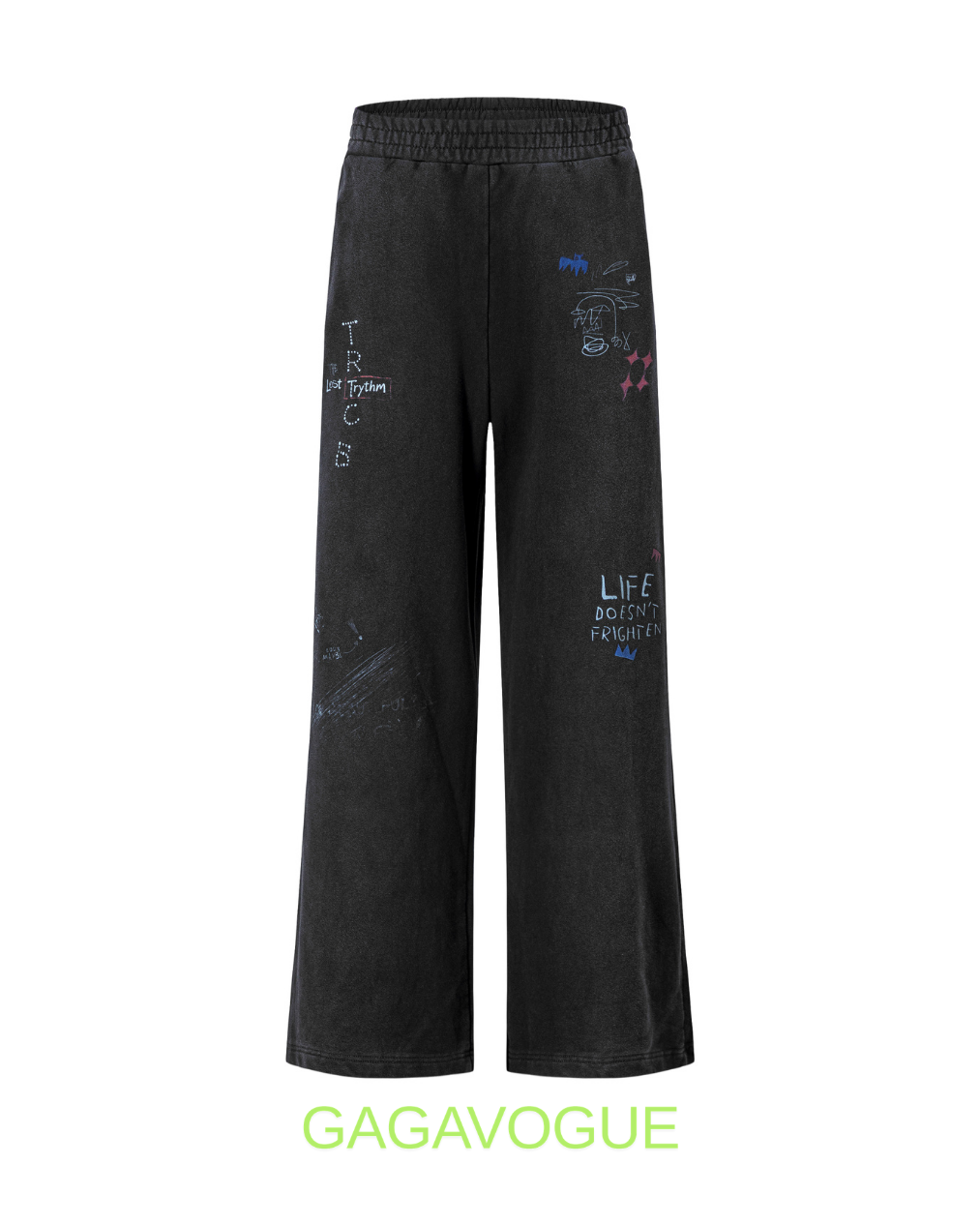 GAGAVOGUE BLACK GRAPHIC WIDE LEG SWEATPANTS