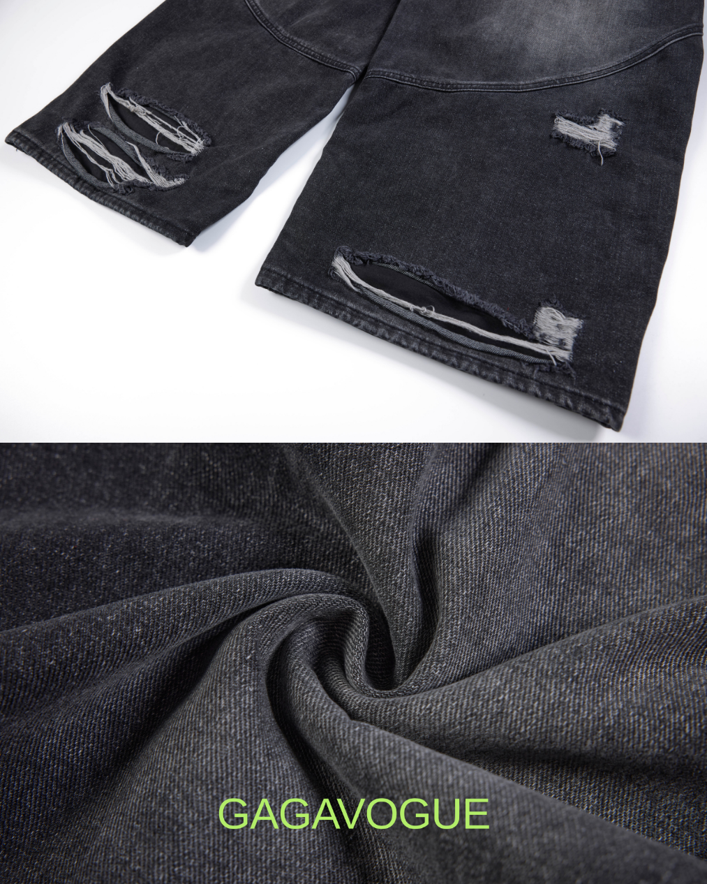 GAGAVOGUE BLACK DISTRESSED WIDE LEG DENIM JEANS