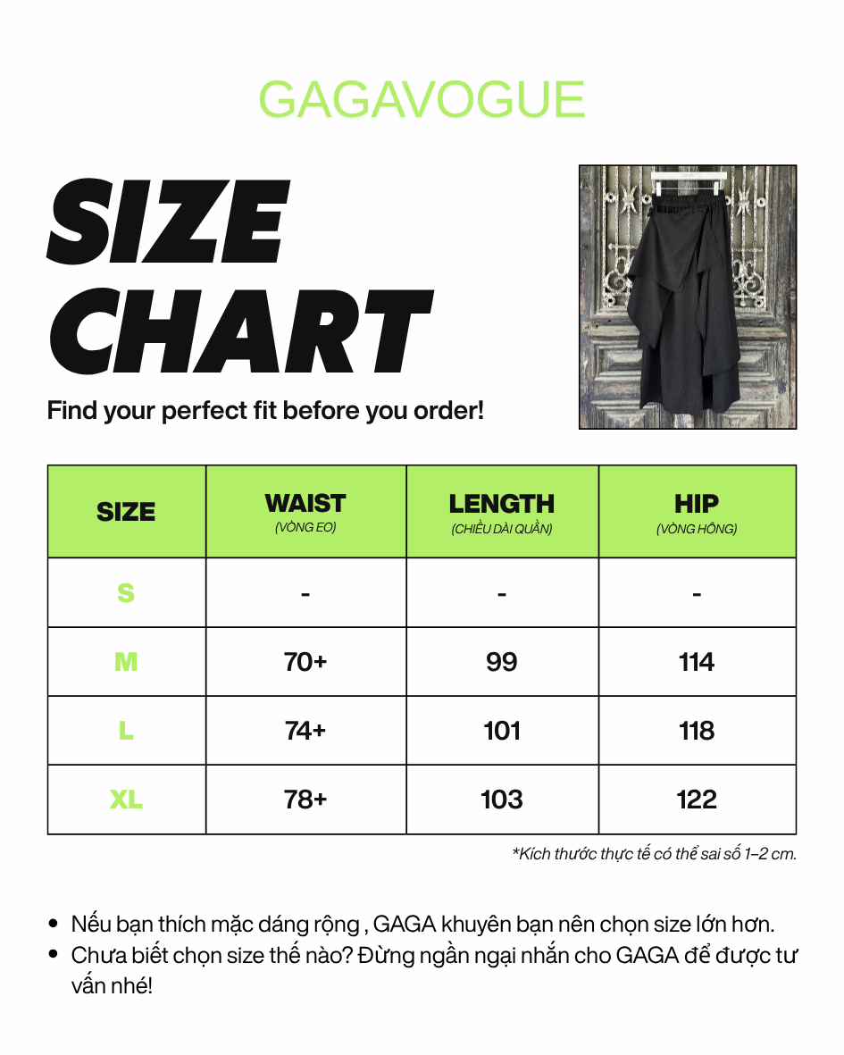 GAGAVOGUE BLACK ASYMMETRIC DRAPED LAYERED WIDE-LEG PANTS