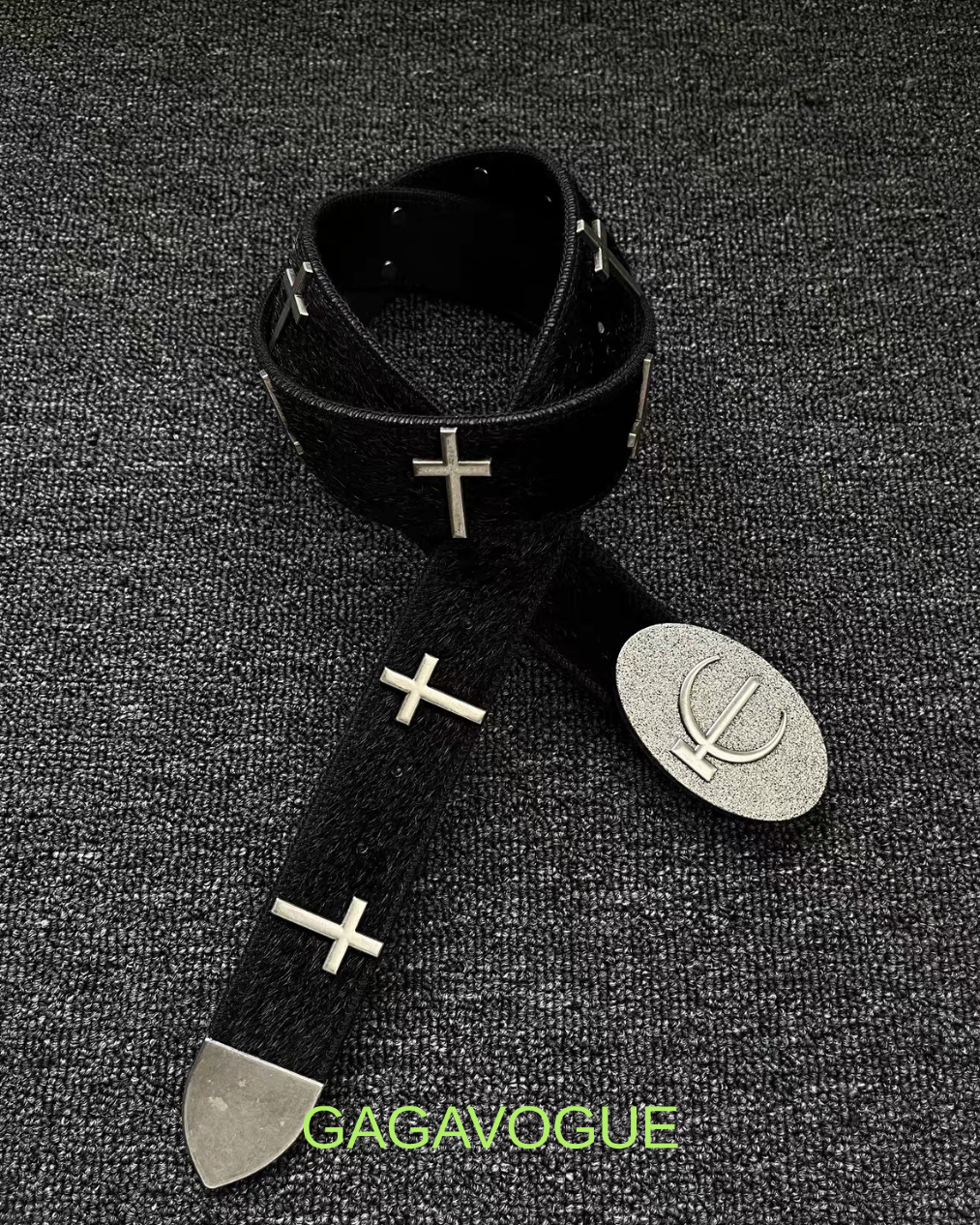 GAGAVOGUE CROSS EMBELLISHED LEATHER BELT