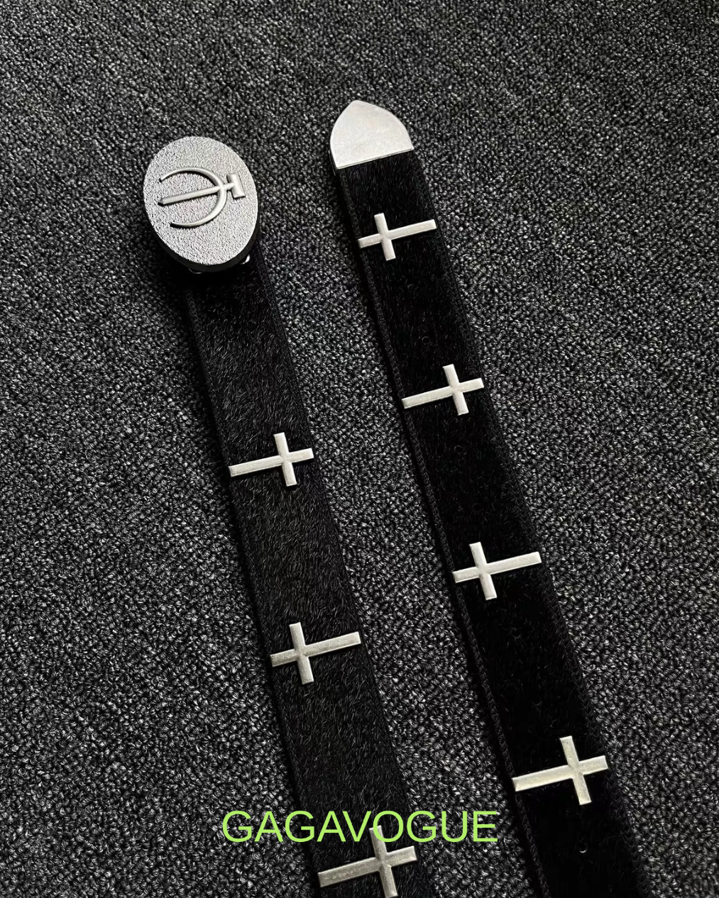 GAGAVOGUE CROSS EMBELLISHED LEATHER BELT