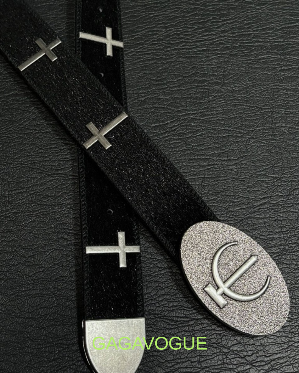 GAGAVOGUE CROSS EMBELLISHED LEATHER BELT