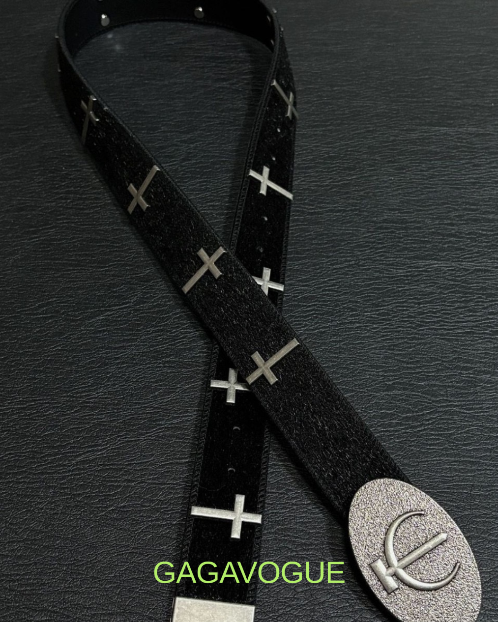 GAGAVOGUE CROSS EMBELLISHED LEATHER BELT