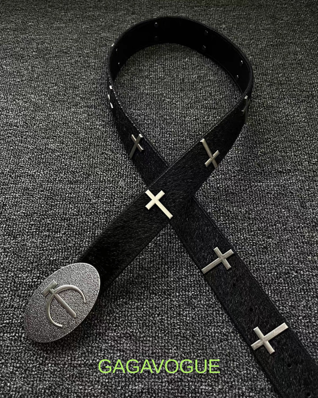 GAGAVOGUE CROSS EMBELLISHED LEATHER BELT
