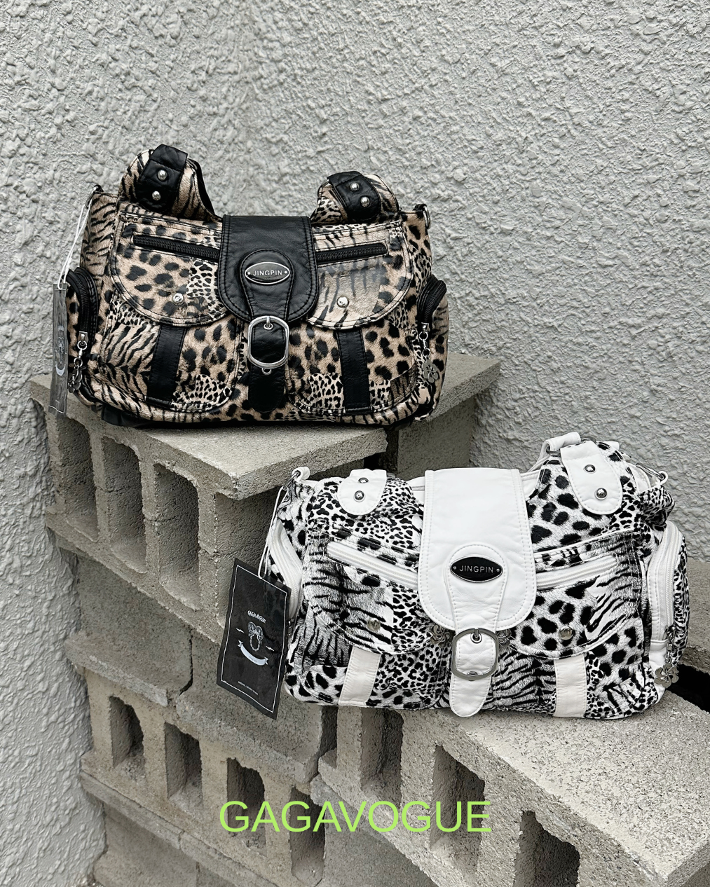GAGAVOGUE VINTAGE ANIMAL PRINT FLAP SHOULDER BAG