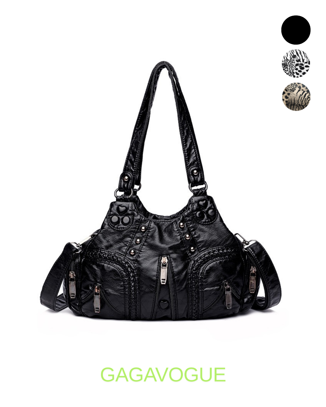 GAGAVOGUE ANIMAL PRINT MULTI ZIP SHOULDER BAG