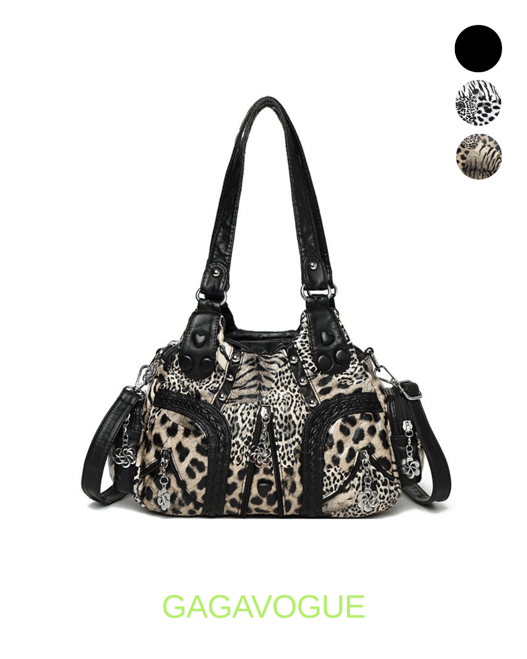 GAGAVOGUE ANIMAL PRINT MULTI ZIP SHOULDER BAG